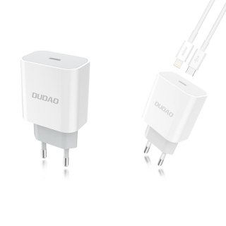 Szybka ładowarka sieciowa EU USB-C PD + przewód Lightning do iPhone 1m biały DUDAO