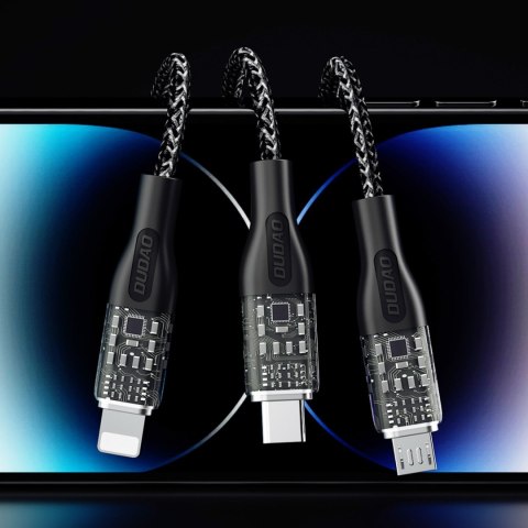 3w1 Przewód kabel przejściówka z USB na USB-C microUSB Lightning 120W 1m srebrny DUDAO