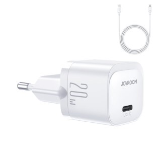 Mini ładowarka sieciowa USB-C 20W PD z kablem do iPhone Lightning biała JOYROOM