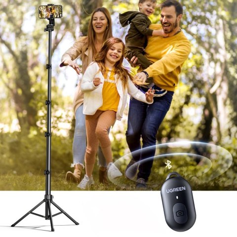 Selfie stick ze stojakiem i pilotem Bluetooth długi kijek do selfie 1.8m czarny UGREEN