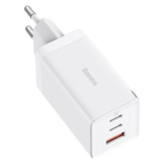 Szybka ładowarka sieciowa GaN 2x USB-C USB 65W + kabel USB-C biała BASEUS