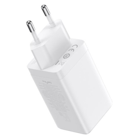 Szybka ładowarka sieciowa GaN 2x USB-C USB 65W + kabel USB-C biała BASEUS