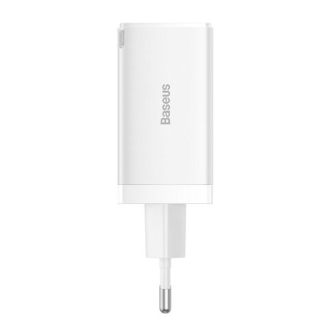 Szybka ładowarka sieciowa GaN 2x USB-C USB 65W + kabel USB-C biała BASEUS