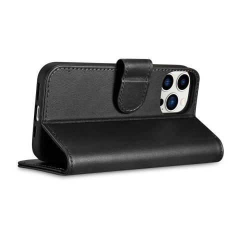 2w1 etui skórzany pokrowiec z klapką iPhone 14 Pro Max Anti-RFID Wallet Case czarny ICARER