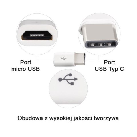 Adapter przejściówka wtyczka z micro USB na USB-C biała HURTEL