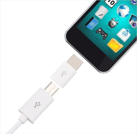 Adapter przejściówka wtyczka z micro USB na USB-C biała HURTEL