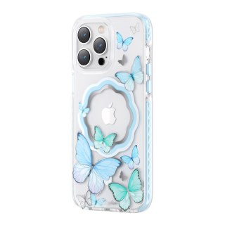 Magnetyczne etui z motylami do iPhone 14 Plus MagSafe Butterfly Series niebieskie KINGXBAR