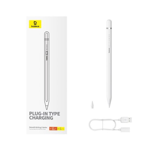 Rysik stylus do iPad z aktywną wymienną końcówką Smooth Writing 2 + kabel USB-A biały BASEUS