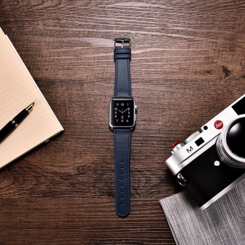 Opaska pasek z naturalnej skóry do Apple Watch 1-3 38mm Leather Vintage ciemnoniebieski ICARER