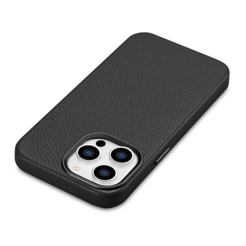 Skórzane etui iPhone 14 Pro magnetyczne z MagSafe Litchi Premium Leather Case czarny ICARER