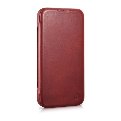 Skórzane etui iPhone 14 z klapką magnetyczne MagSafe CE Oil Wax Premium Leather bordowy ICARER