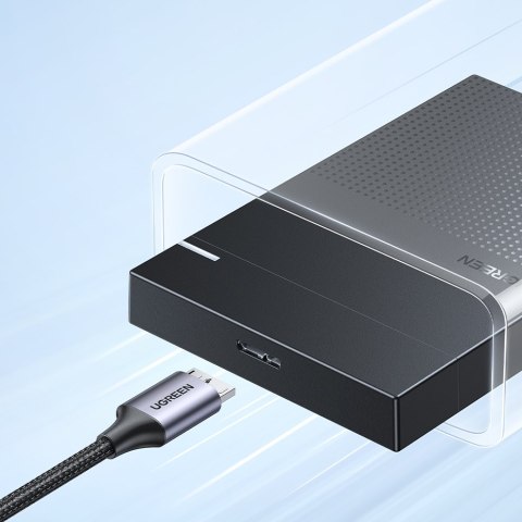 Kabel przewód do dysku SSD USB-C - micro USB-B 3.0 5Gb/s 3A 1m szary UGREEN