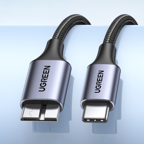 Kabel przewód do dysku SSD USB-C - micro USB-B 3.0 5Gb/s 3A 1m szary UGREEN