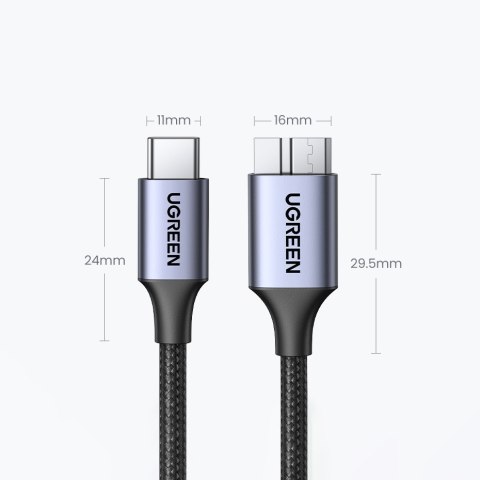 Kabel przewód do dysku SSD USB-C - micro USB-B 3.0 5Gb/s 3A 1m szary UGREEN