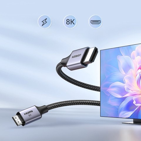 Kabel przewód przejściówka mini HDMI - HDMI 8K 2m szary UGREEN