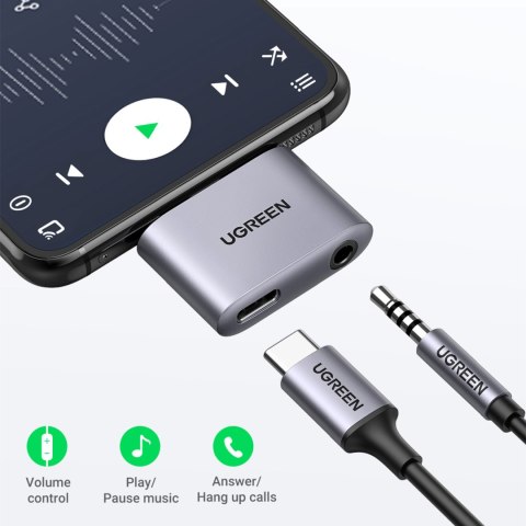 Adapter audio do słuchawek mikrofonu ładowania USB-C miniJack 3.5mm szary UGREEN