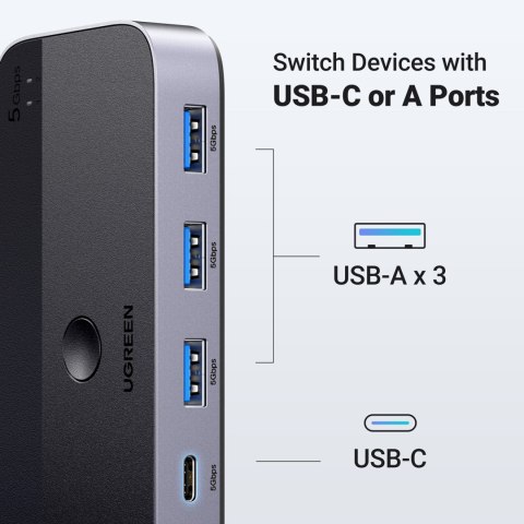 Przełącznik switch 2-in-4 na 2 komputery USB 3.0 + 2x kabel USB-A czarny UGREEN