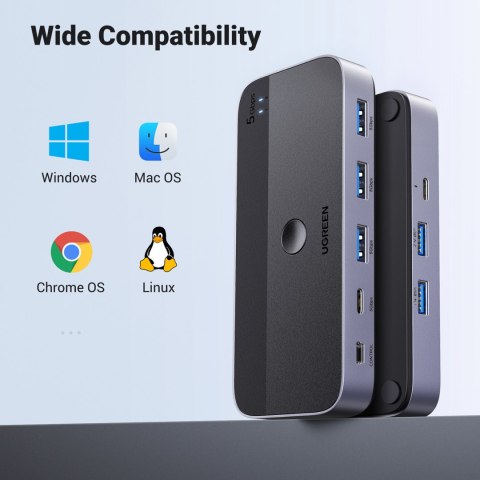 Przełącznik switch 2-in-4 na 2 komputery USB 3.0 + 2x kabel USB-A czarny UGREEN