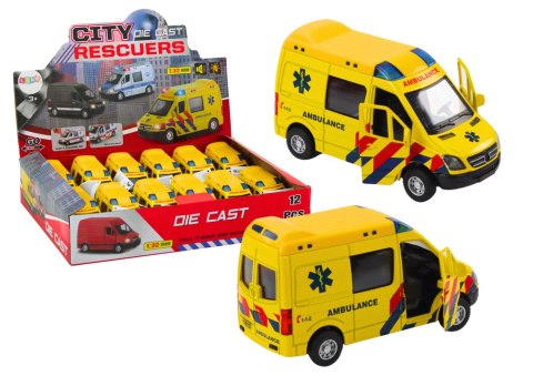 Ambulans Karetka 1:32 Otwierane Drzwi Światła Dźwięki Napęd Żółt LEAN Toys