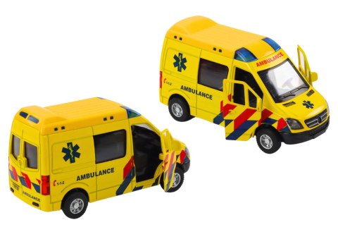 Ambulans Karetka 1:32 Otwierane Drzwi Światła Dźwięki Napęd Żółt LEAN Toys