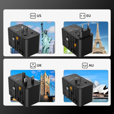 Adapter ładowarka podróżna 35W EU / US / AUS / UK z wbudowanym kablem USB-C - czarny CHOETECH Adapter ładowarka podróżna 35W EU / US / AUS / UK z wbudowanym kablem USB-C - czarny CHOETECH