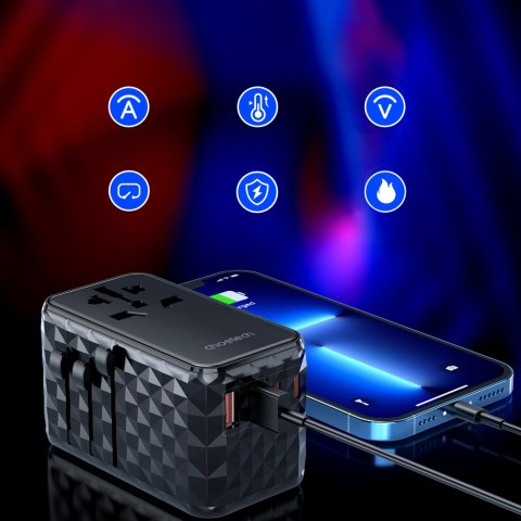 Adapter ładowarka podróżna EU / US / AUS / UK 2x USB-C 2x USB-A 100W - czarny CHOETECH Adapter ładowarka podróżna EU / US / AUS / UK 2x USB-C 2x USB-A 100W - czarny CHOETECH