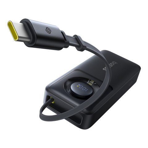 Powerbank 10000mAh 30W z portem USB-C i rozwijanym kablem USB-C Free2Pull - czarny BASEUS