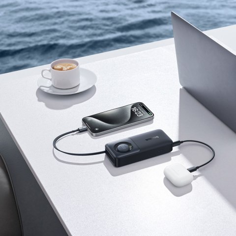 Powerbank 10000mAh 30W z portem USB-C i rozwijanym kablem USB-C Free2Pull - czarny BASEUS