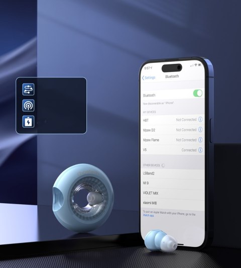 Słuchawki bezprzewodowe TWS Bluetooth 5.3 LightAura VocalSound - niebieskie CHOETECH