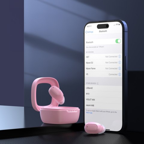 Słuchawki dokanałowe MEMS bezprzewodowe TWS Bluetooth 5.3 - różowe CHOETECH