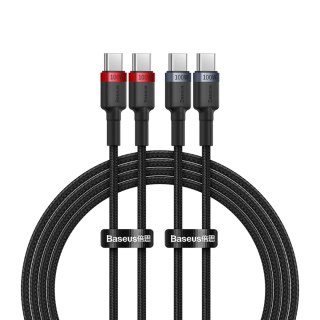 2x Kabel przewód Cafule USB-C - USB-C 100W 1m - czerwono-czarny i czarno-szary BASEUS