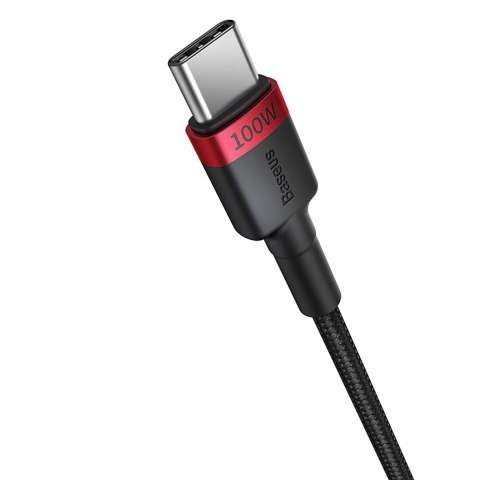 2x Kabel przewód Cafule USB-C - USB-C 100W 1m - czerwono-czarny i czarno-szary BASEUS