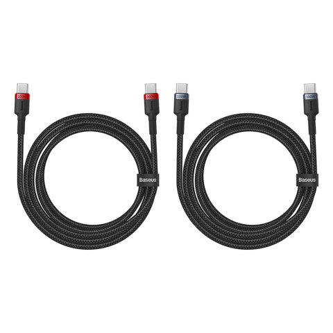 2x Kabel przewód Cafule USB-C - USB-C 100W 2m - czerwono-czarny i czarno-szary BASEUS