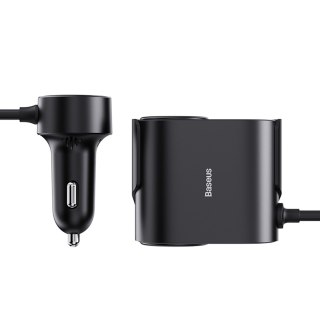 Ładowarka 2x gniazdo zapalniczki Adapter High Efficiency Pro USB-A USB-C 30W - czarny BASEUS