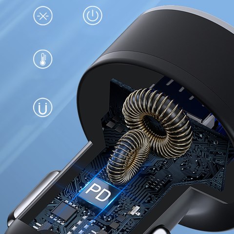 Ładowarka samochodowa z wyświetlaczem 50W 2xUSB-C i 2xUSB-A - czarna WOZINSKY