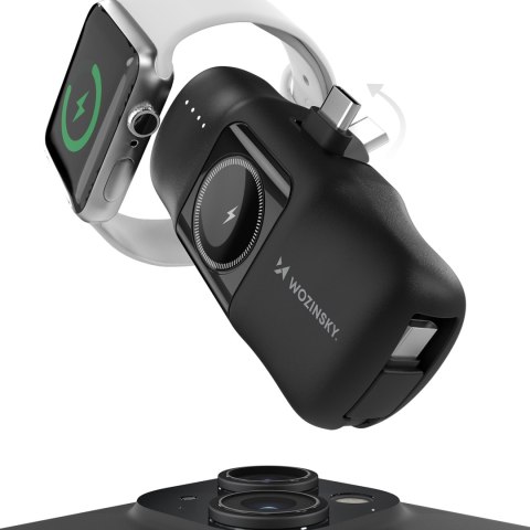 Mini powerbank 5000mAh 15W USB-C i ładowarką do Apple Watch - czarny WOZINSKY