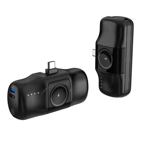 Mini powerbank 5000mAh 15W USB-C i ładowarką do Apple Watch - czarny WOZINSKY