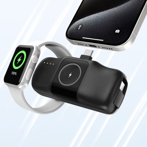 Mini powerbank 5000mAh 15W USB-C i ładowarką do Apple Watch - czarny WOZINSKY