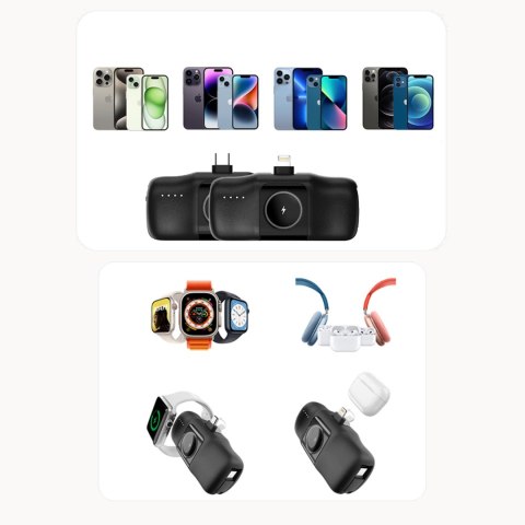 Mini powerbank 5000mAh 15W USB-C i ładowarką do Apple Watch - czarny WOZINSKY