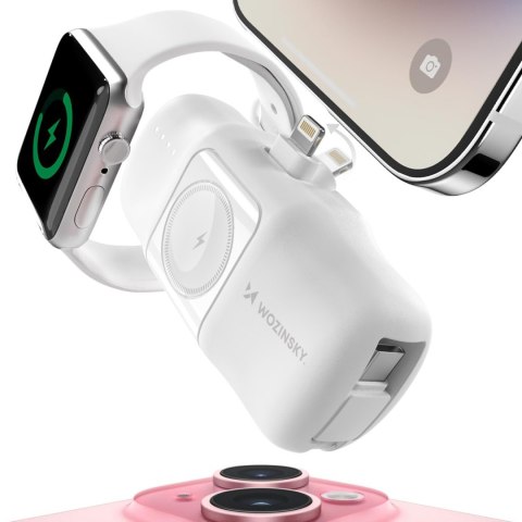 Mini powerbank 5000mAh 15W iPhone Lightning i ładowarką do Apple Watch - biały WOZINSKY