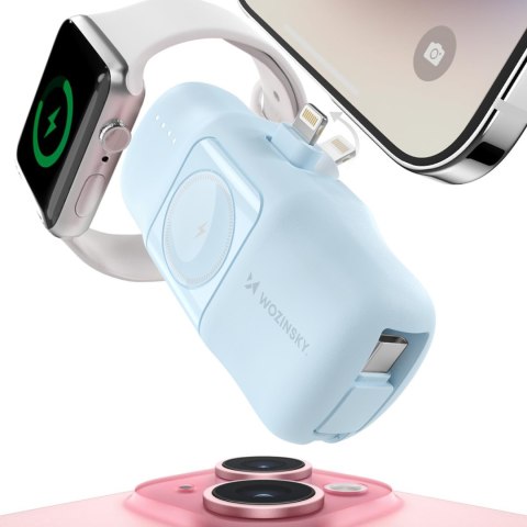 Mini powerbank 5000mAh 15W iPhone Lightning i ładowarką do Apple Watch - niebieski WOZINSKY
