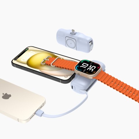 Mini powerbank 5000mAh 15W iPhone Lightning i ładowarką do Apple Watch - niebieski WOZINSKY