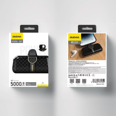 Mini powerbank 5000mAh do telefonu iPhone Lightning i USB-C - czarny DUDAO
