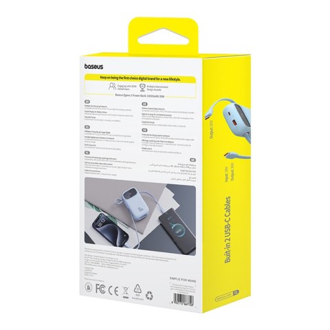 Power bank 10000mAh QPow 2 30W z wbudowanymi kablami USB-C - niebieski BASEUS