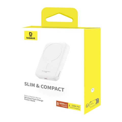 Powerbank 6000mAh Magnetic Mini Air 20W z kablem USB-C - biały BASEUS