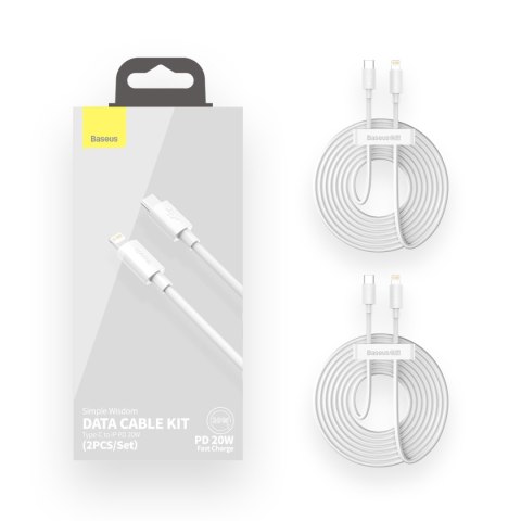 2x Kabel przewód Simple Wisdom iPhone Lightning - USB-C 20W 1.5 m - biały BASEUS