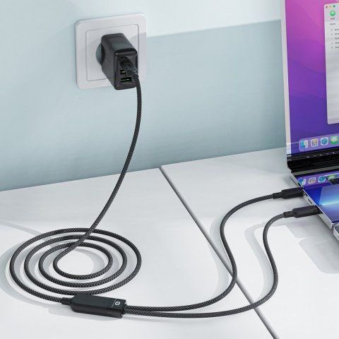 2w1 Kabel przewód podwójny USB-C - 2x USB-C 100W 480Mb/s - czarny ACEFAST