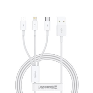 3w1 Kabel przewód Superior Series USB-A - USB-C / Lightning / micro USB 3.5A 1m - biały BASEUS