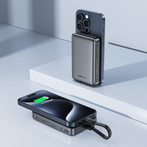 Powerbank magnetyczny 10000mAh indukcyjny 2x USB-C PD 30W + kabel USB-C - czarny ACEFAST