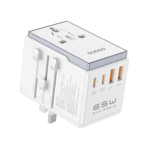 Uniwersalana ładowarka adapter podróżny 65W EU / US / JP / AUS / UK 2x USB-C 2x USB-A - biały DUDAO